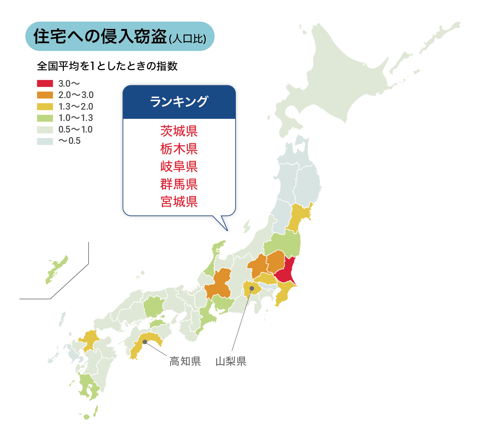 人口比でみる住宅への侵入窃盗｜令和５年