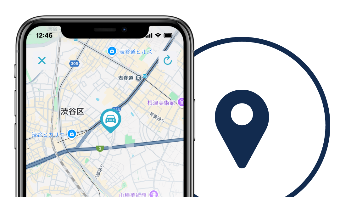 アプリで車両をGPSで追跡する様子を表した画像